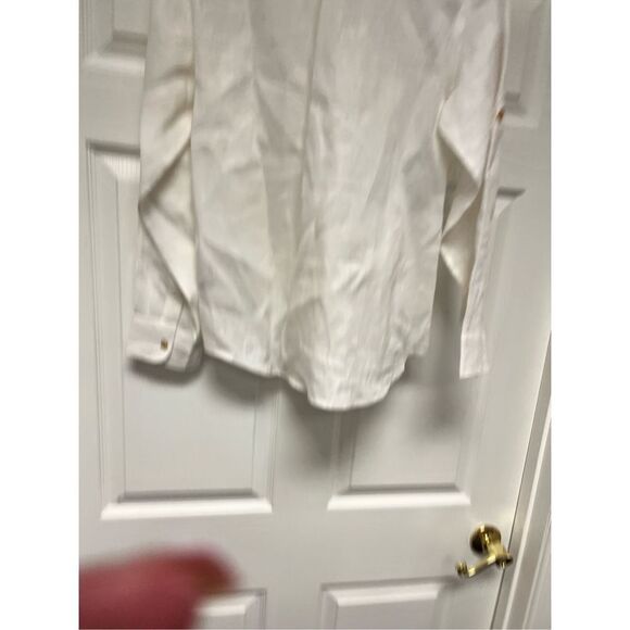 Chaps White Linen Roll Sleeve Button Up Shirt sz S EUC - Picture 6 of 6